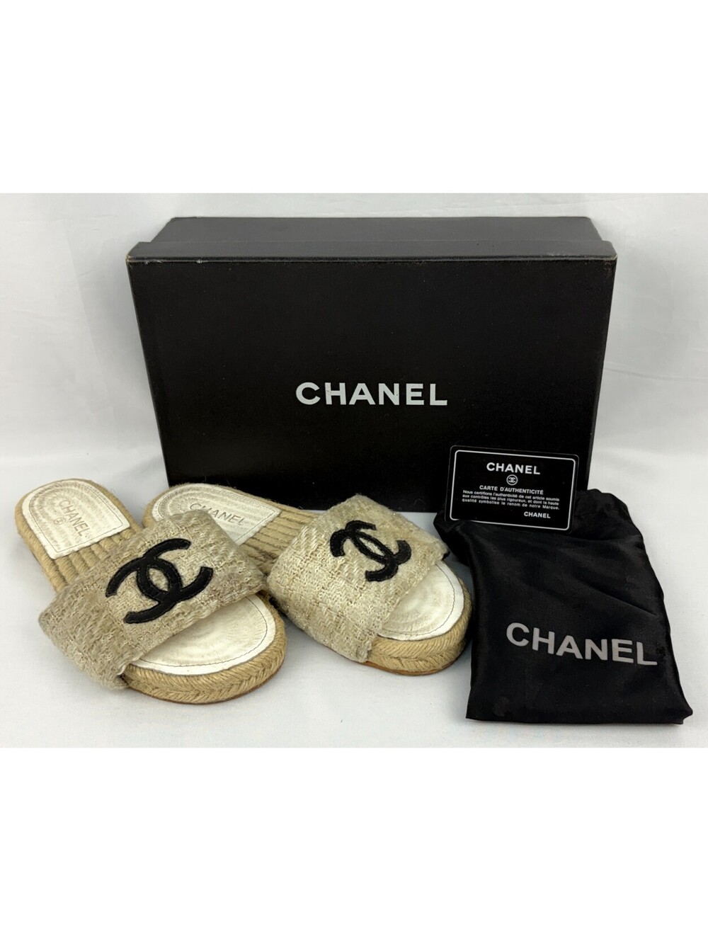 Chanel Espadrille Women's Size EU 37/US 6-6.5 lambskin Slide Sandals